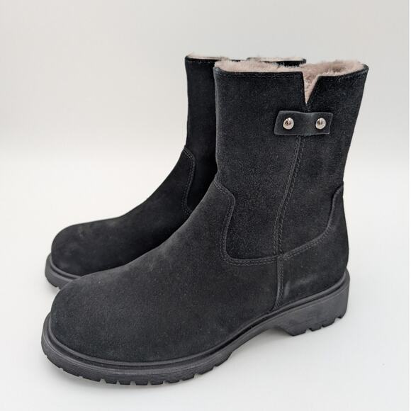 $527 La Canadienne Hunter Boots Mid Calf Side Zip Women's Black Suede Size US7M - Picture 1 of 12